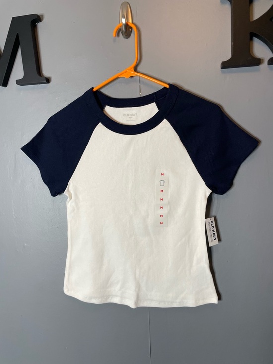 Old Navy Tops - Old Navy womens White & Navy cropped ribbed Tee medium NWT